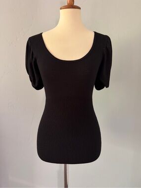 Nanette Lepore Black Knit Top Cold Shoulder - Ruffle Sleeve Scoop Neck